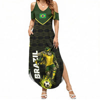 Personalized Brazil Football Summer Maxi Dress Gothic Skull Skeleton Mascot Flaming Soccer Ball