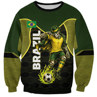 Personalized Brazil Football Sweatshirt Gothic Skull Skeleton Mascot Flaming Soccer Ball