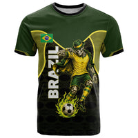 Personalized Brazil Football T Shirt Gothic Skull Skeleton Mascot Flaming Soccer Ball