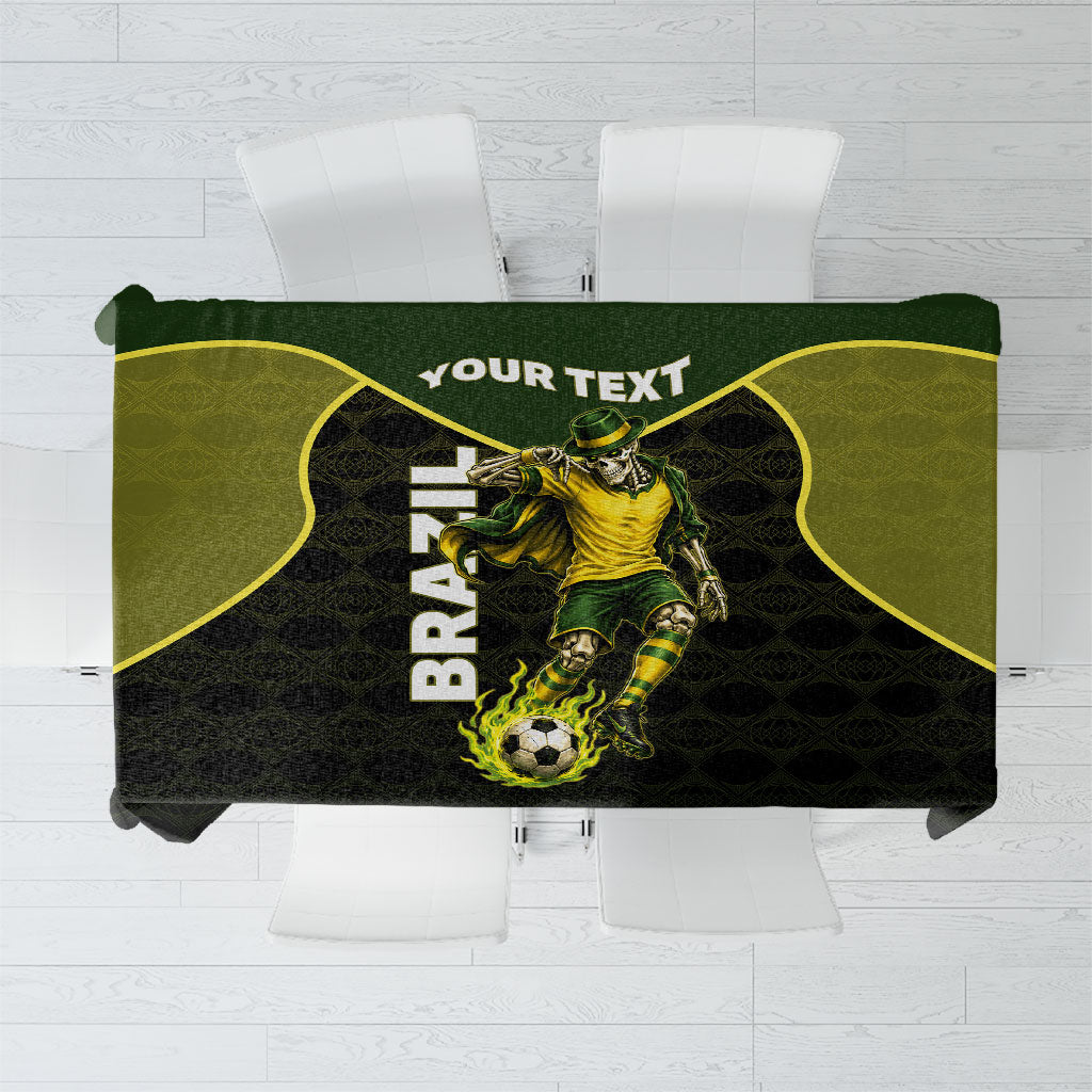 Personalized Brazil Football Tablecloth Gothic Skull Skeleton Mascot Flaming Soccer Ball