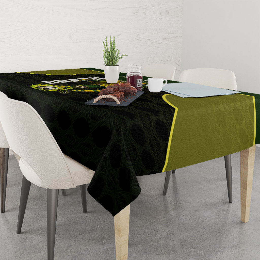 Personalized Brazil Football Tablecloth Gothic Skull Skeleton Mascot Flaming Soccer Ball