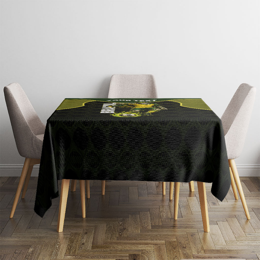 Personalized Brazil Football Tablecloth Gothic Skull Skeleton Mascot Flaming Soccer Ball