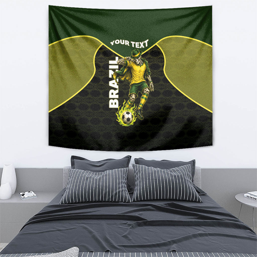 Personalized Brazil Football Tapestry Gothic Skull Skeleton Mascot Flaming Soccer Ball