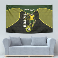 Personalized Brazil Football Tapestry Gothic Skull Skeleton Mascot Flaming Soccer Ball