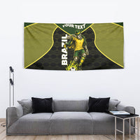 Personalized Brazil Football Tapestry Gothic Skull Skeleton Mascot Flaming Soccer Ball