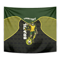 Personalized Brazil Football Tapestry Gothic Skull Skeleton Mascot Flaming Soccer Ball