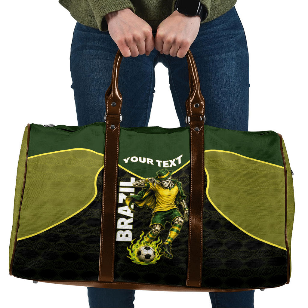 Personalized Brazil Football Travel Bag Gothic Skull Skeleton Mascot Flaming Soccer Ball