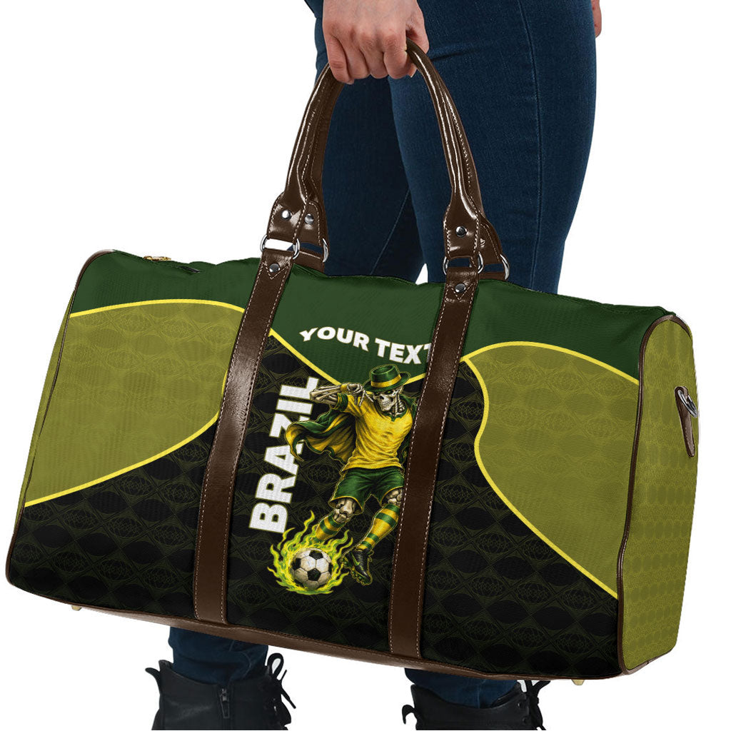 Personalized Brazil Football Travel Bag Gothic Skull Skeleton Mascot Flaming Soccer Ball