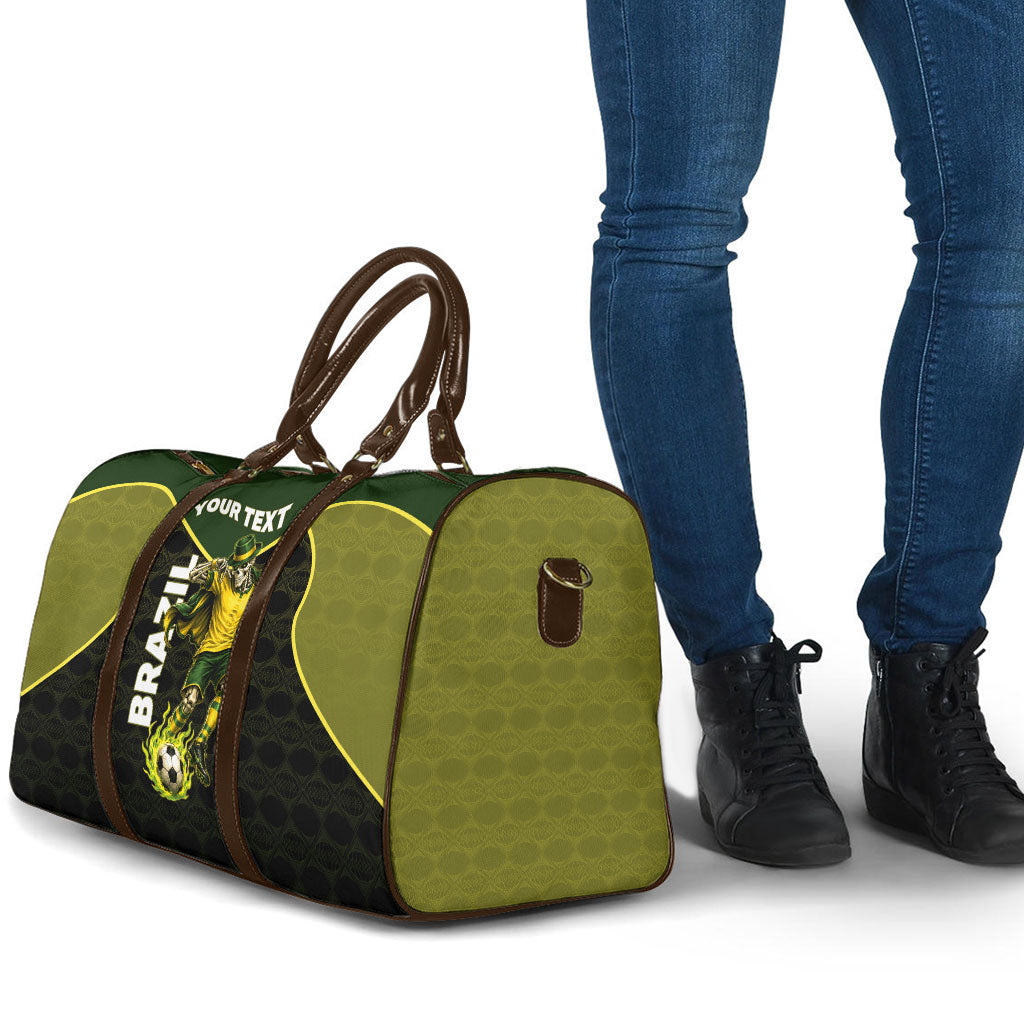 Personalized Brazil Football Travel Bag Gothic Skull Skeleton Mascot Flaming Soccer Ball