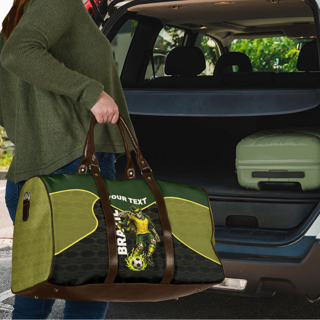 Personalized Brazil Football Travel Bag Gothic Skull Skeleton Mascot Flaming Soccer Ball