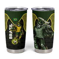 Personalized Brazil Football Tumbler Cup Gothic Skull Skeleton Mascot Flaming Soccer Ball