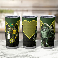 Personalized Brazil Football Tumbler Cup Gothic Skull Skeleton Mascot Flaming Soccer Ball
