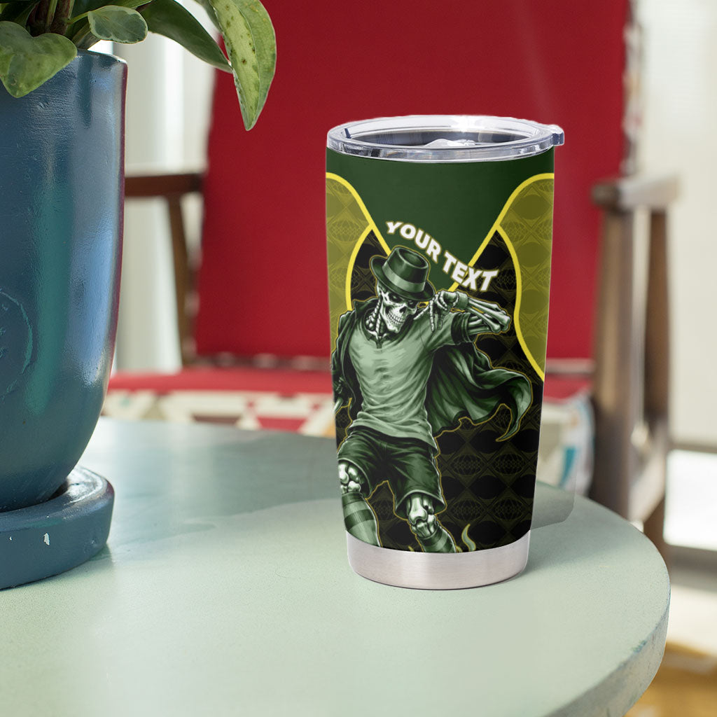 Personalized Brazil Football Tumbler Cup Gothic Skull Skeleton Mascot Flaming Soccer Ball