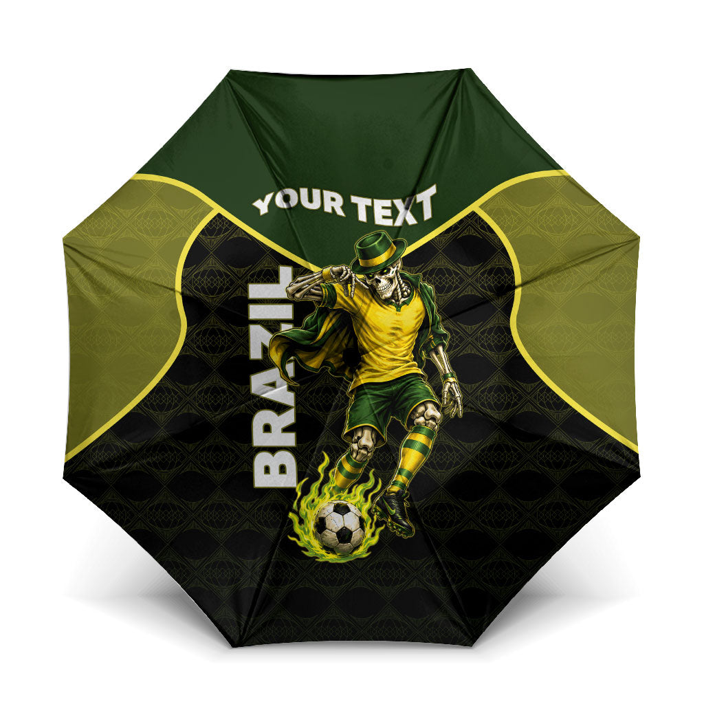 Personalized Brazil Football Umbrella Gothic Skull Skeleton Mascot Flaming Soccer Ball