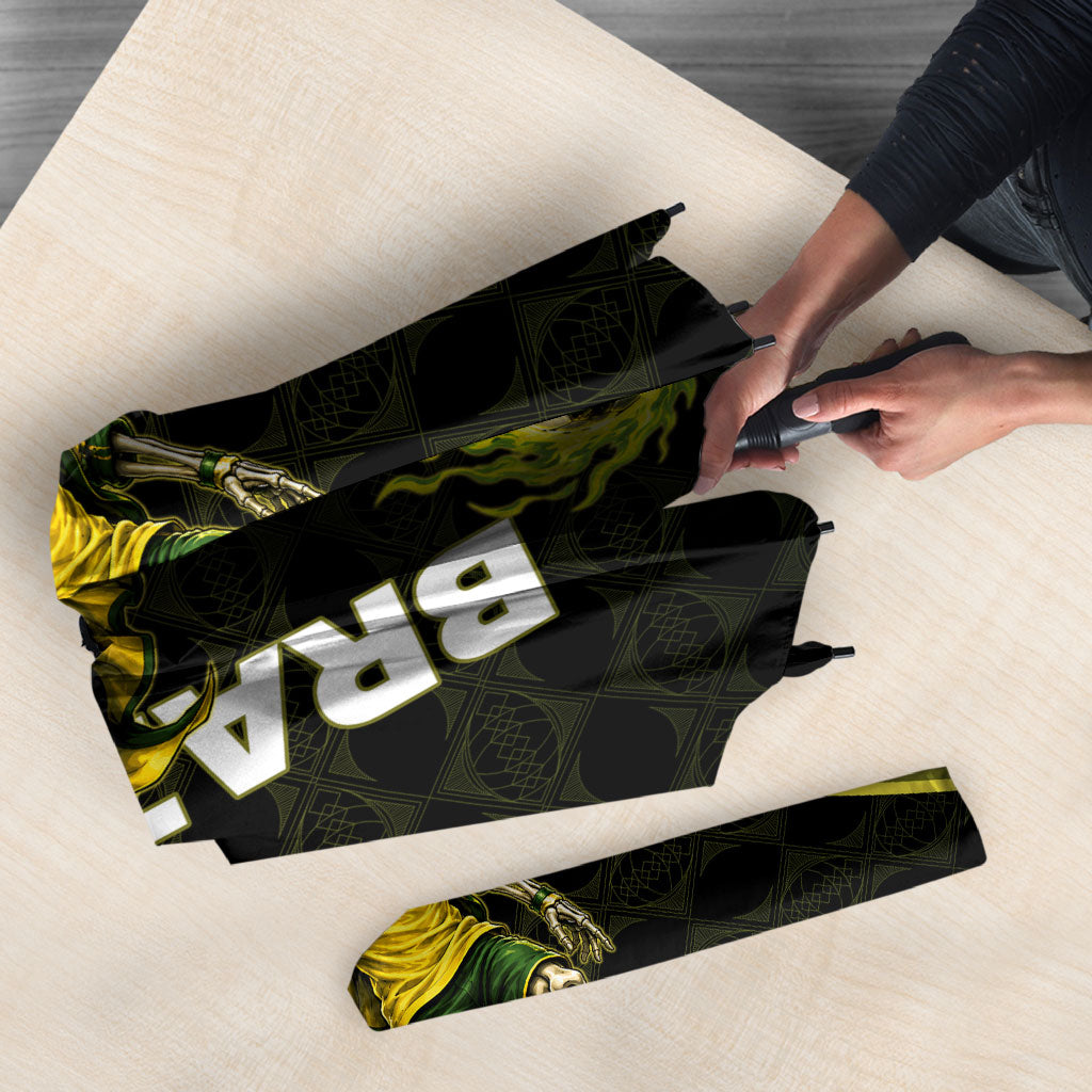 Personalized Brazil Football Umbrella Gothic Skull Skeleton Mascot Flaming Soccer Ball