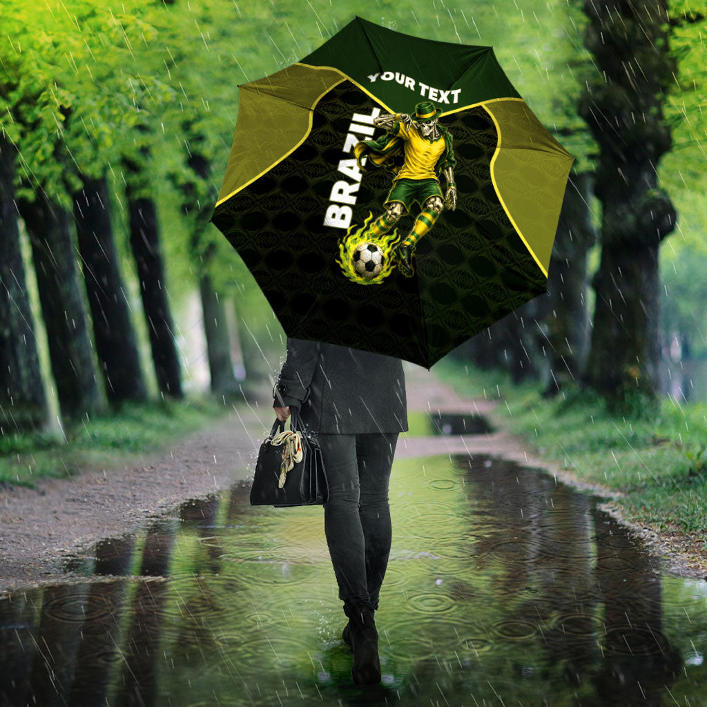 Personalized Brazil Football Umbrella Gothic Skull Skeleton Mascot Flaming Soccer Ball