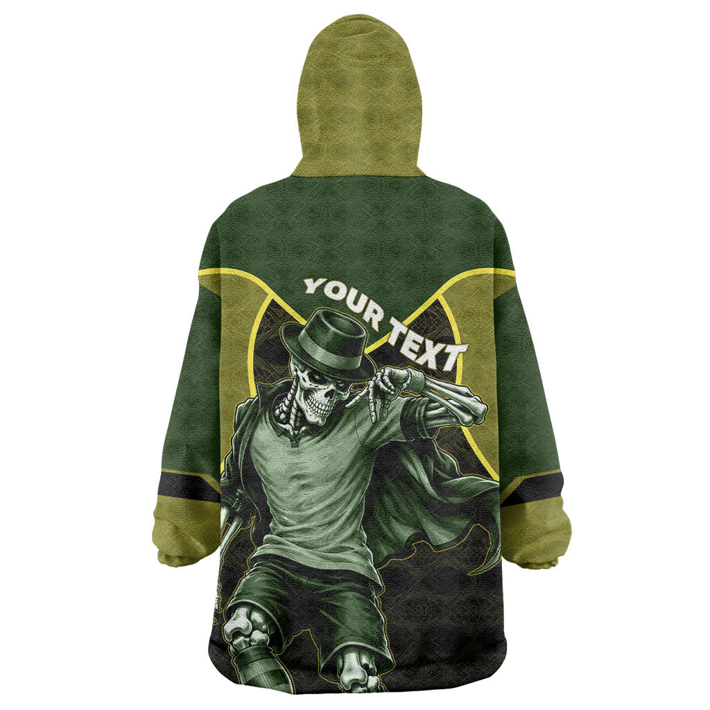 Personalized Brazil Football Wearable Blanket Hoodie Gothic Skull Skeleton Mascot Flaming Soccer Ball