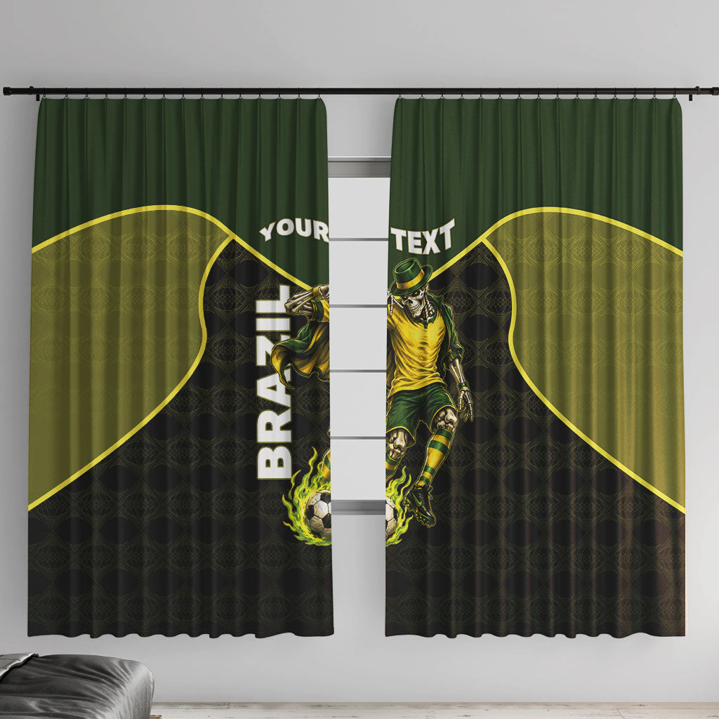 Personalized Brazil Football Window Curtain Gothic Skull Skeleton Mascot Flaming Soccer Ball