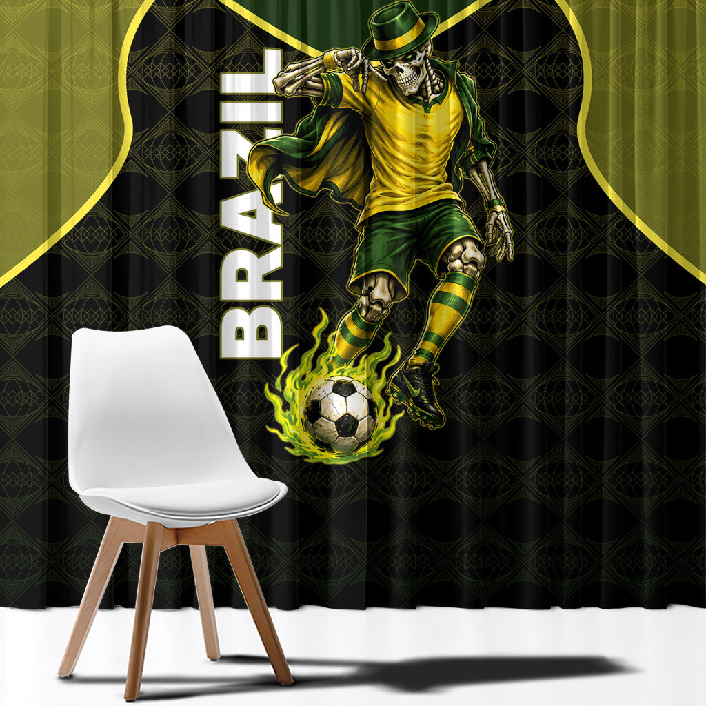 Personalized Brazil Football Window Curtain Gothic Skull Skeleton Mascot Flaming Soccer Ball