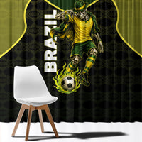 Personalized Brazil Football Window Curtain Gothic Skull Skeleton Mascot Flaming Soccer Ball