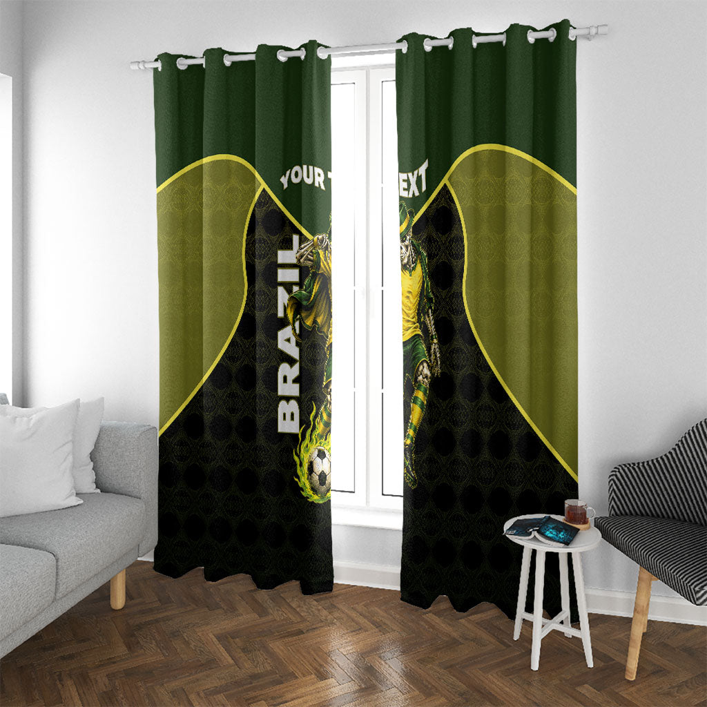 Personalized Brazil Football Window Curtain Gothic Skull Skeleton Mascot Flaming Soccer Ball