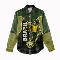 Personalized Brazil Football Women Casual Shirt Gothic Skull Skeleton Mascot Flaming Soccer Ball
