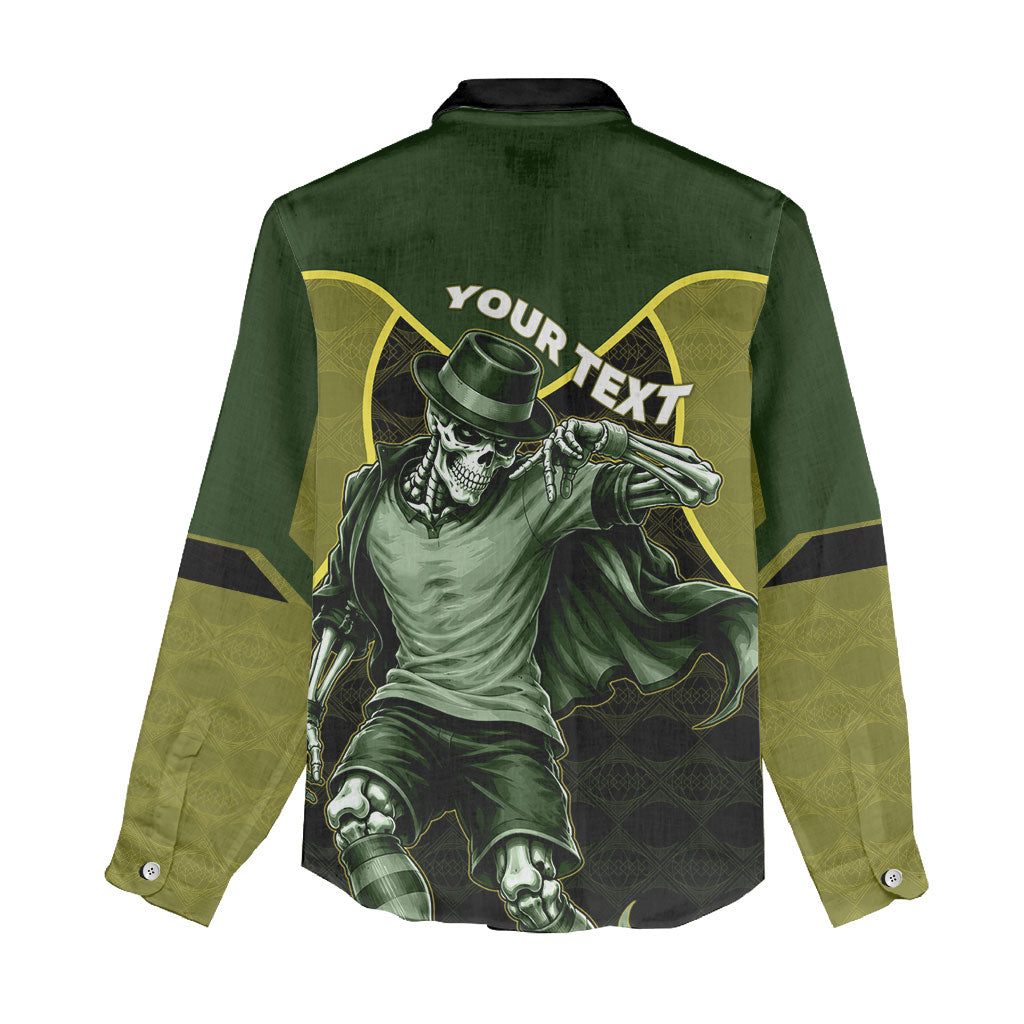 Personalized Brazil Football Women Casual Shirt Gothic Skull Skeleton Mascot Flaming Soccer Ball
