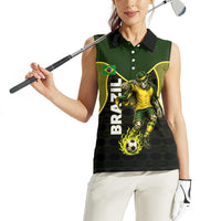 Personalized Brazil Football Women Sleeveless Polo Shirt Gothic Skull Skeleton Mascot Flaming Soccer Ball
