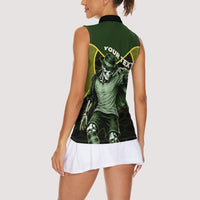 Personalized Brazil Football Women Sleeveless Polo Shirt Gothic Skull Skeleton Mascot Flaming Soccer Ball