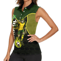 Personalized Brazil Football Women Sleeveless Polo Shirt Gothic Skull Skeleton Mascot Flaming Soccer Ball