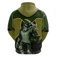 Personalized Brazil Football Zip Hoodie Gothic Skull Skeleton Mascot Flaming Soccer Ball