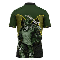 Personalized Brazil Football Zipper Polo Shirt Gothic Skull Skeleton Mascot Flaming Soccer Ball
