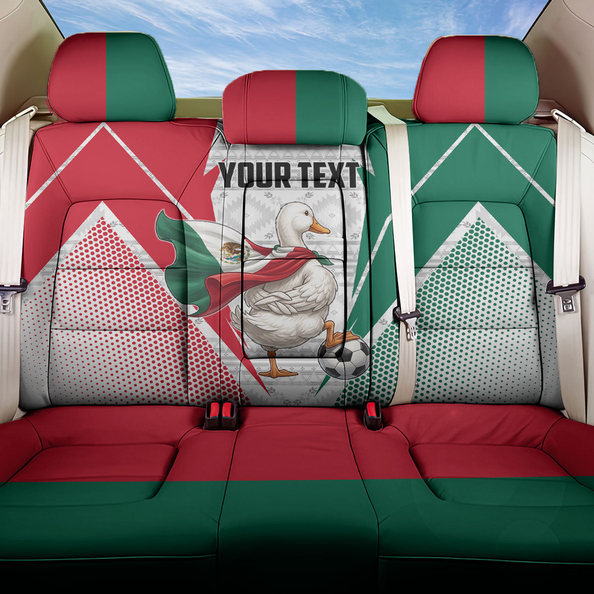 Personalized Mexico Soccer Duck Back Car Seat Cover Mexican Flag Cape Soccer Ball