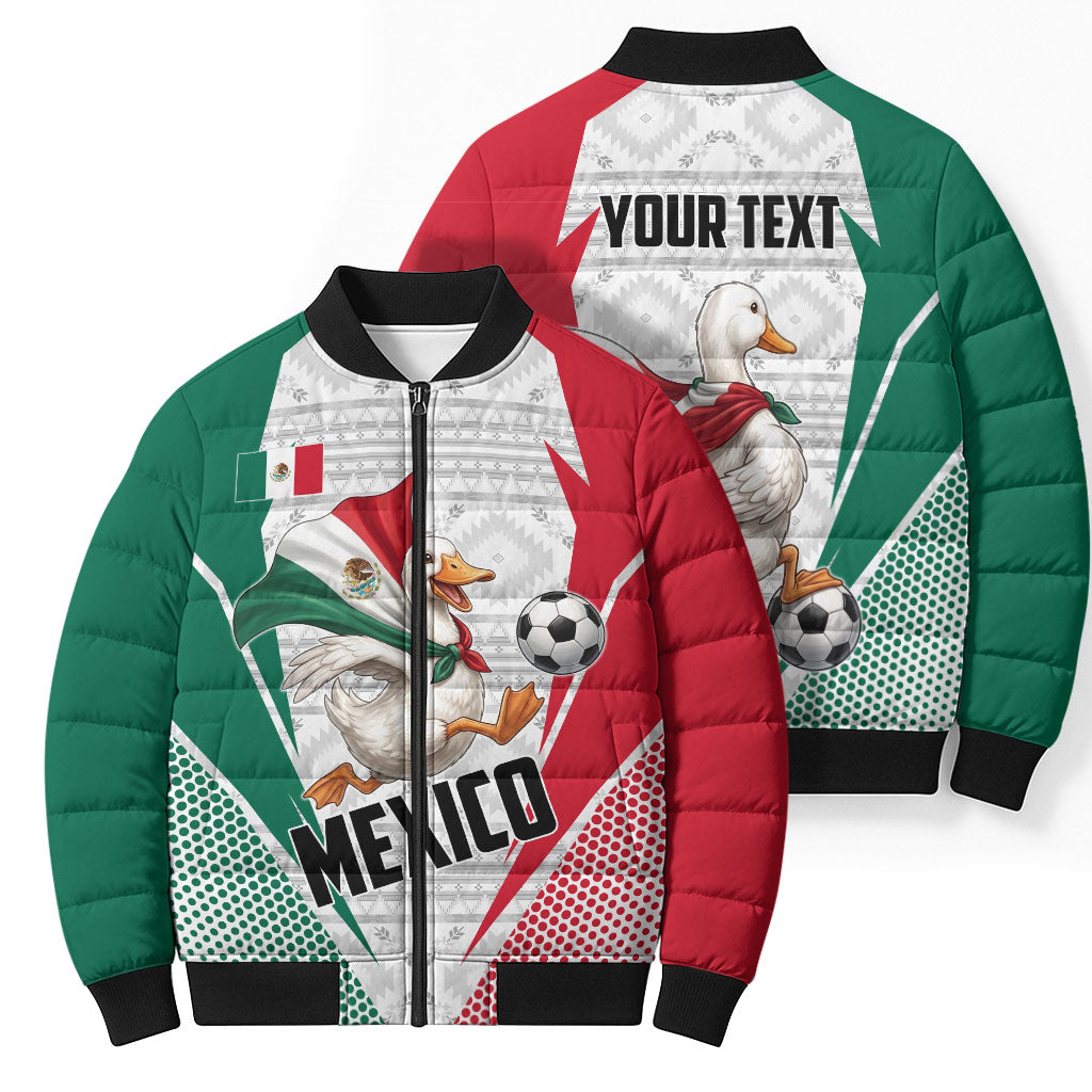 Personalized Mexico Soccer Duck Bomber Puffer Jacket Mexican Flag Cape Soccer Ball