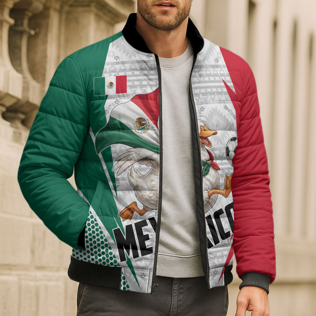 Personalized Mexico Soccer Duck Bomber Puffer Jacket Mexican Flag Cape Soccer Ball