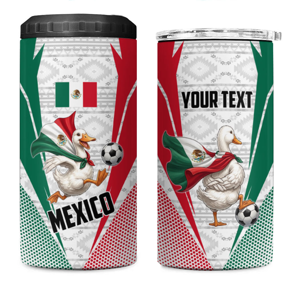 Personalized Mexico Soccer Duck 4 in 1 Can Cooler Tumbler Mexican Flag Cape Soccer Ball