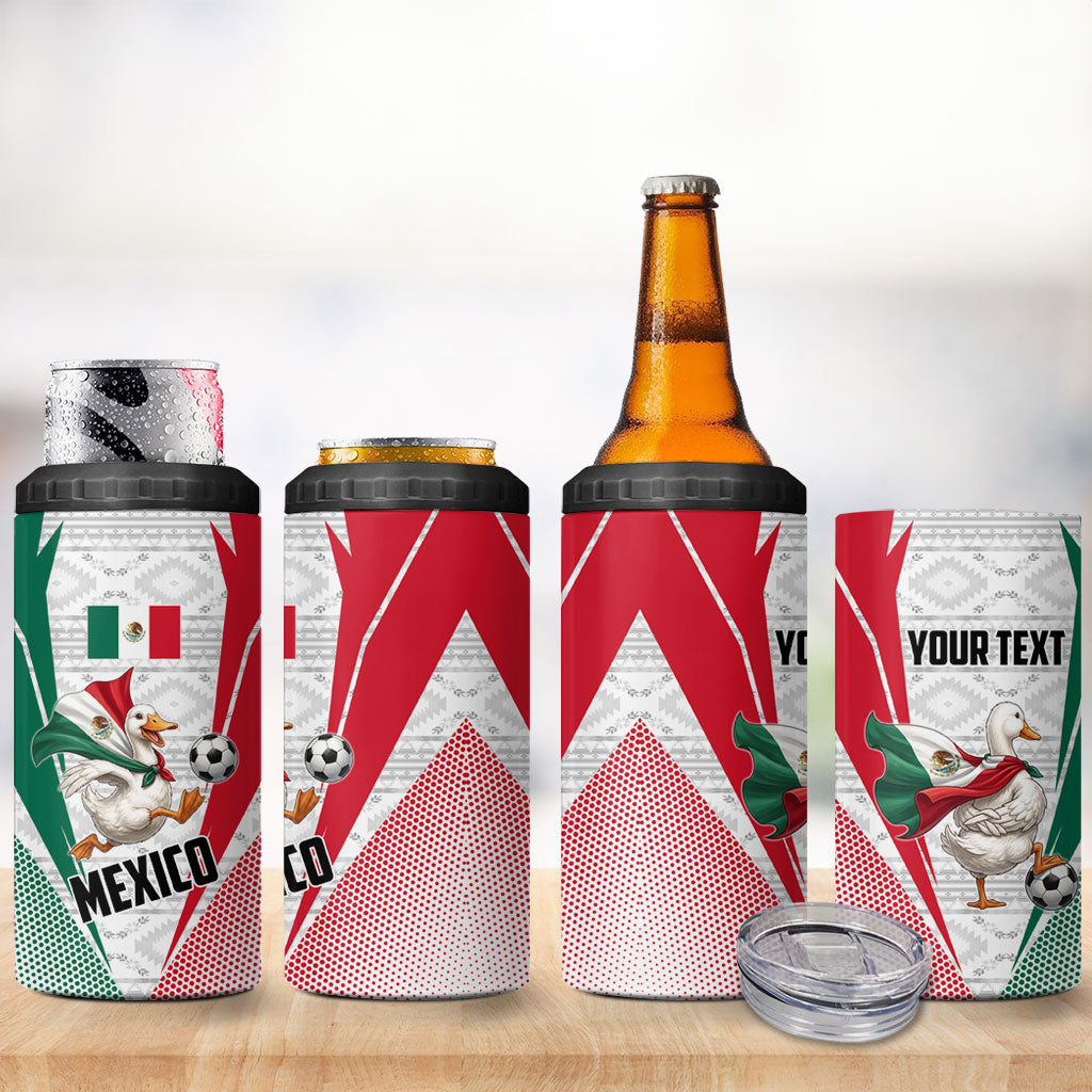 Personalized Mexico Soccer Duck 4 in 1 Can Cooler Tumbler Mexican Flag Cape Soccer Ball