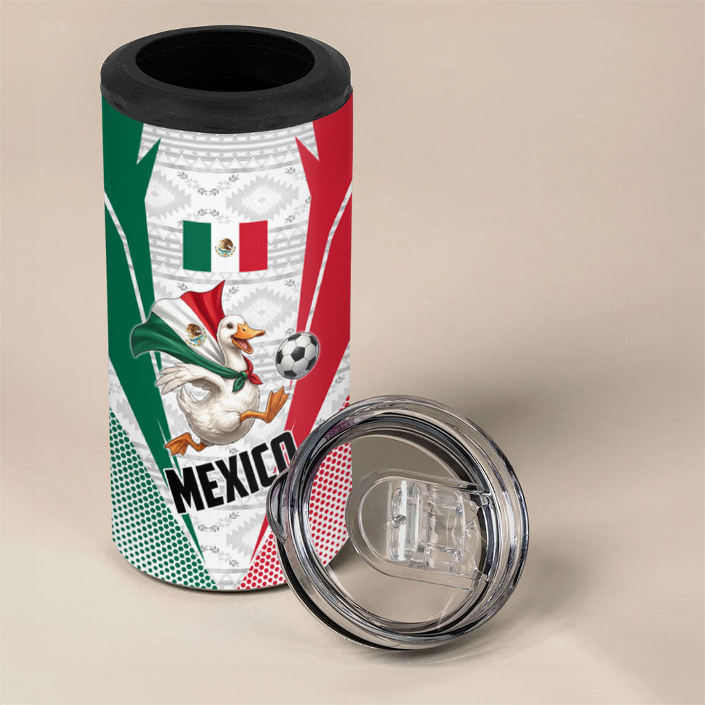 Personalized Mexico Soccer Duck 4 in 1 Can Cooler Tumbler Mexican Flag Cape Soccer Ball