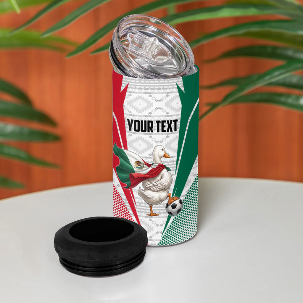 Personalized Mexico Soccer Duck 4 in 1 Can Cooler Tumbler Mexican Flag Cape Soccer Ball