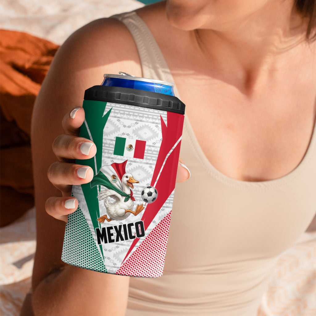 Personalized Mexico Soccer Duck 4 in 1 Can Cooler Tumbler Mexican Flag Cape Soccer Ball