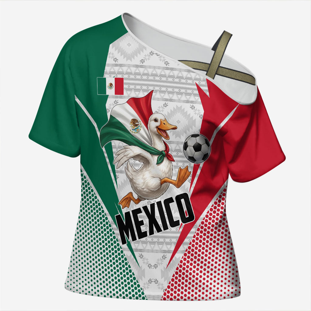 Personalized Mexico Soccer Duck Cross Shoulder Shirt Mexican Flag Cape Soccer Ball