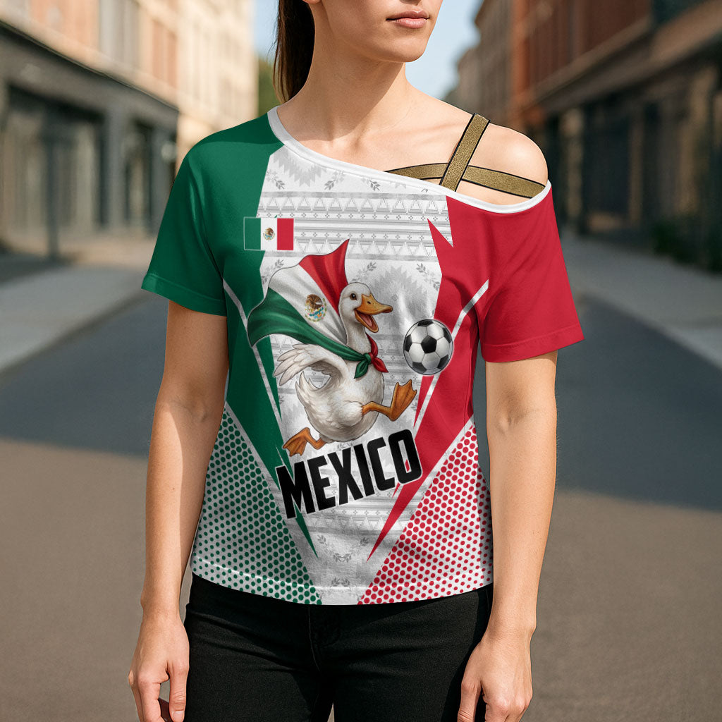 Personalized Mexico Soccer Duck Cross Shoulder Shirt Mexican Flag Cape Soccer Ball
