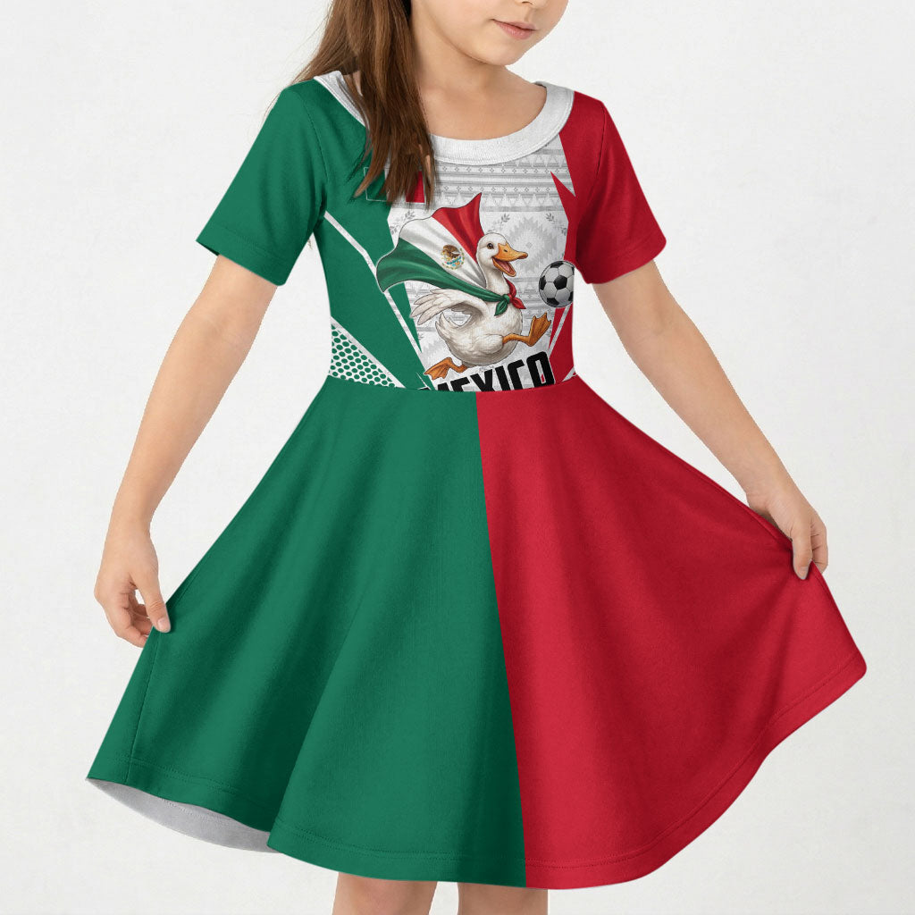 Personalized Mexico Soccer Duck Kid Short Sleeve Dress Mexican Flag Cape Soccer Ball