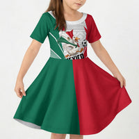 Personalized Mexico Soccer Duck Kid Short Sleeve Dress Mexican Flag Cape Soccer Ball