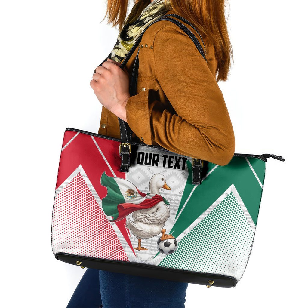 Personalized Mexico Soccer Duck Leather Tote Bag Mexican Flag Cape Soccer Ball