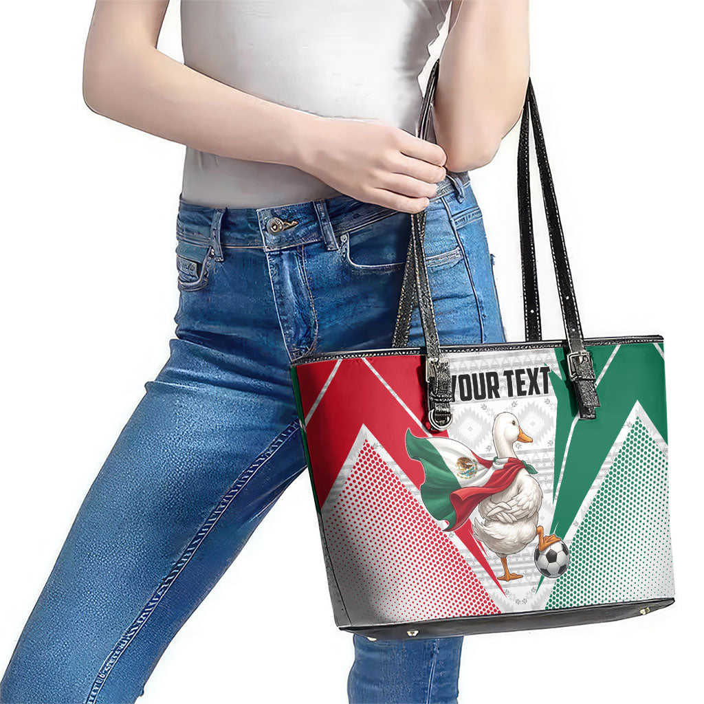 Personalized Mexico Soccer Duck Leather Tote Bag Mexican Flag Cape Soccer Ball