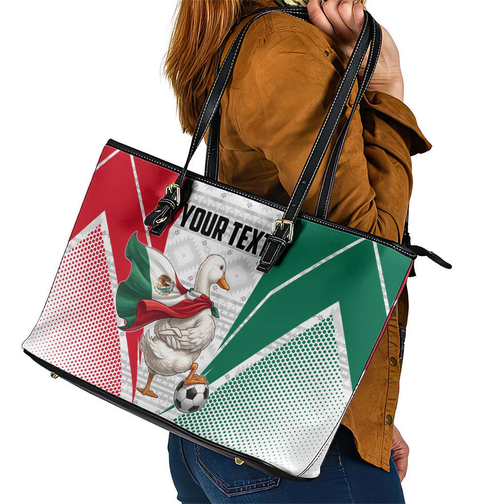 Personalized Mexico Soccer Duck Leather Tote Bag Mexican Flag Cape Soccer Ball