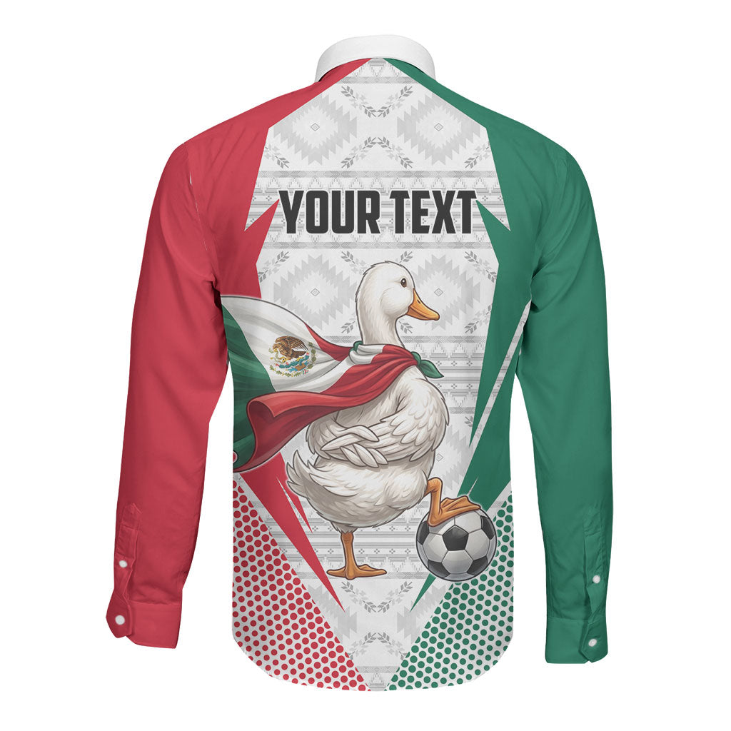 Personalized Mexico Soccer Duck Long Sleeve Button Shirt Mexican Flag Cape Soccer Ball