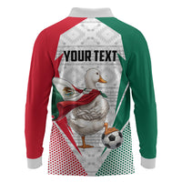 Personalized Mexico Soccer Duck Long Sleeve Polo Shirt Mexican Flag Cape Soccer Ball