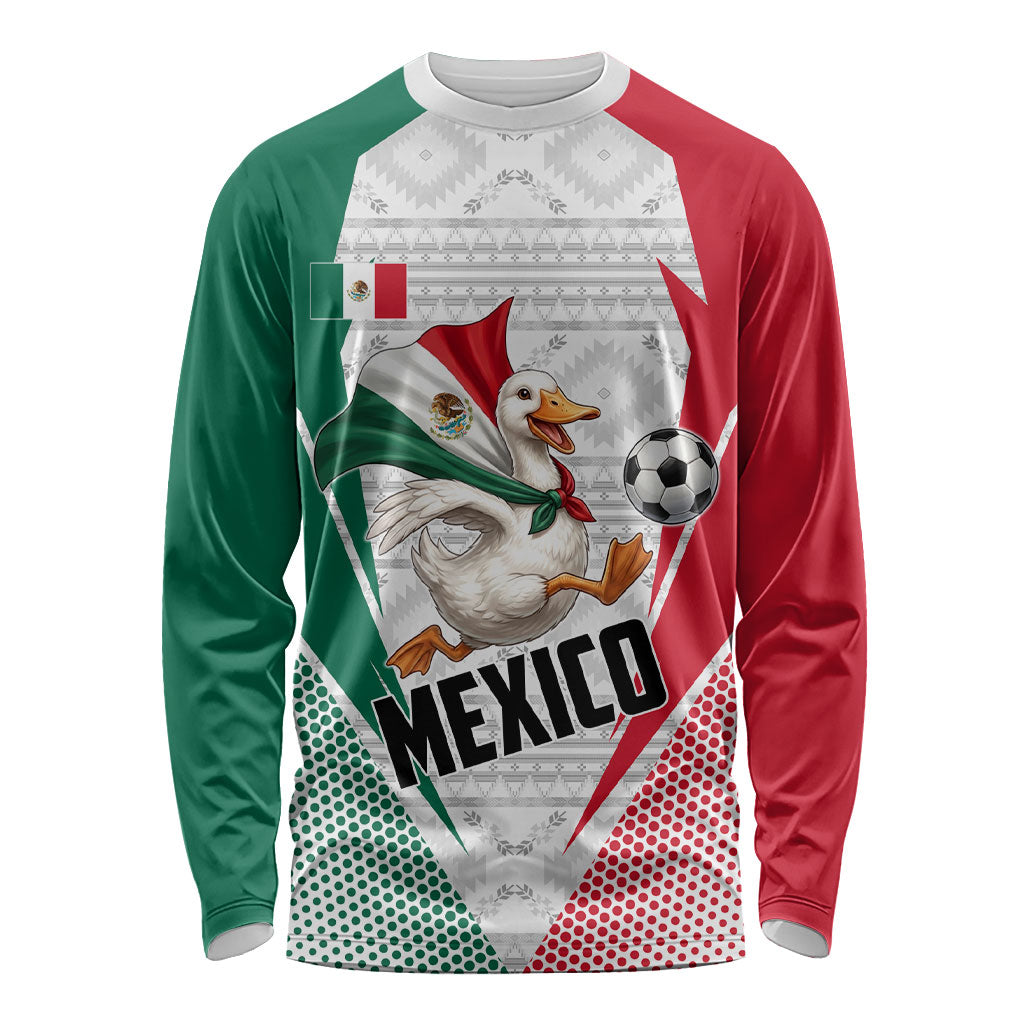 Personalized Mexico Soccer Duck Long Sleeve Shirt Mexican Flag Cape Soccer Ball